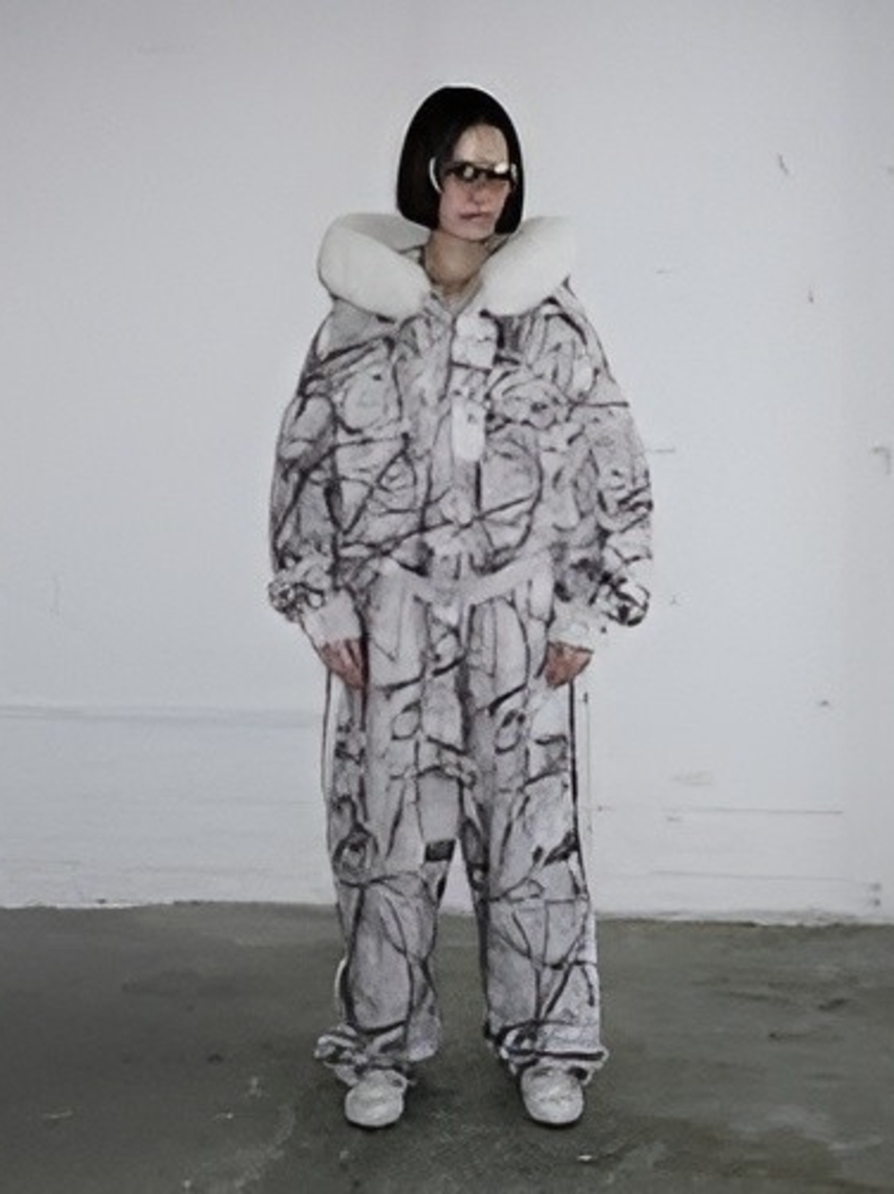 Named Collective Prey Faux Fur Chalk Camo Sweatsuit Set (S/M Top, M Bottom)